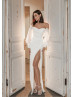 Off Shoulder Ivory Organza Slit Wedding Dress